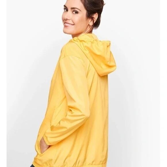 T by Talbots 1/4 Zip Anorak Windbreaker Jacket Womens Large Yellow Hood Pullover - Picture 6 of 10